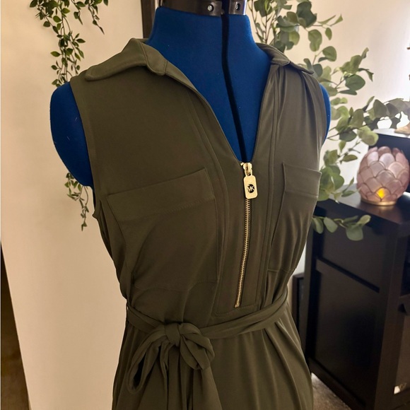 Michael Kors Olive Green Belted Zip Dress - Picture 3 of 7